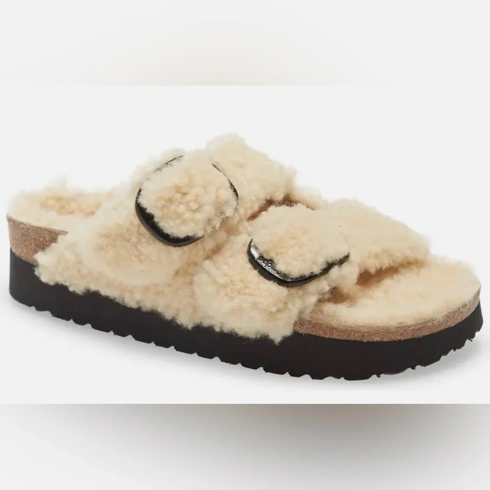 PAPILLIO Birkenstock BIG BUCKLE PLATFORM SHERPA SANDALS - Picture 1 of 8
